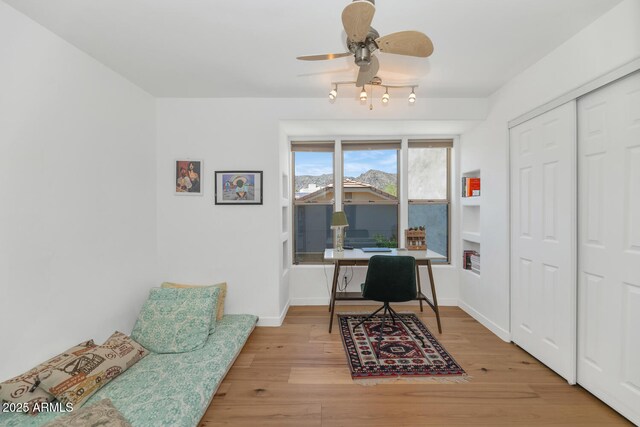 3611 E Ahwatukee Dr, Phoenix, AZ 85044 - office area featuring wood finished floors and a ceiling fan