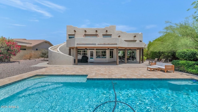 3611 E Ahwatukee Dr, Phoenix, AZ 85044 - outdoor pool with a patio and a ceiling fan