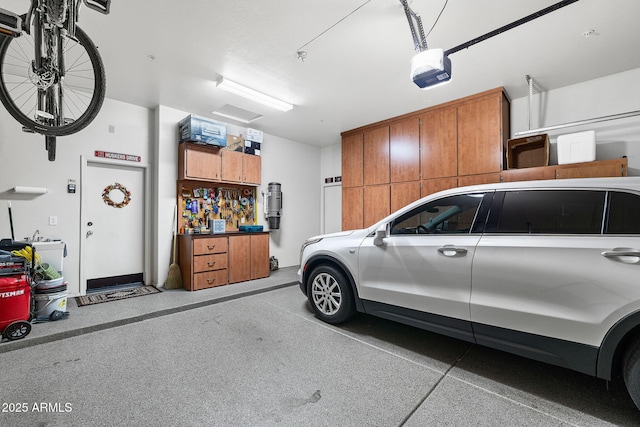 garage with a garage door opener