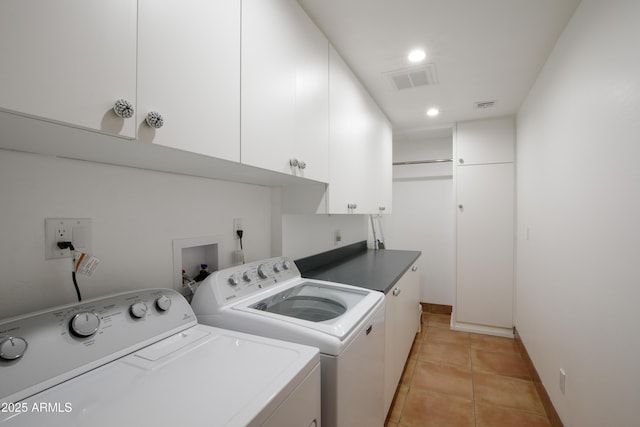 272 N Cucuracha St, Wickenburg, AZ 85390 - laundry area with washing machine and clothes dryer, cabinet space, recessed lighting, and light tile patterned floors