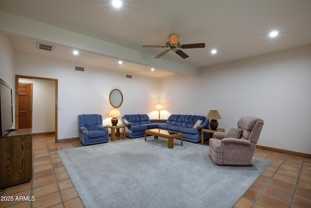 272 N Cucuracha St, Wickenburg, AZ 85390 - tiled living room with recessed lighting, ceiling fan, and baseboards