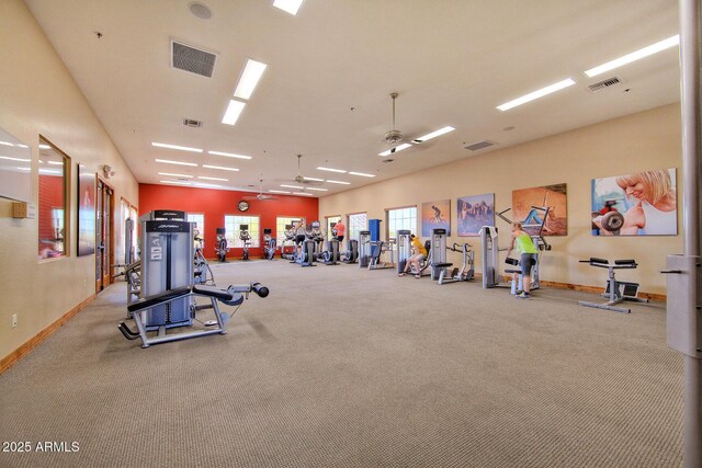 workout area featuring visible vents and baseboards