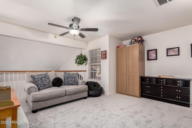 7460 E Kiowa Ave, Mesa, AZ 85209 - carpeted living room with ceiling fan