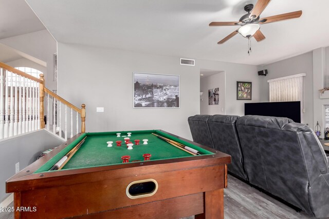 7460 E Kiowa Ave, Mesa, AZ 85209 - recreation room with wood finished floors, a ceiling fan, and pool table