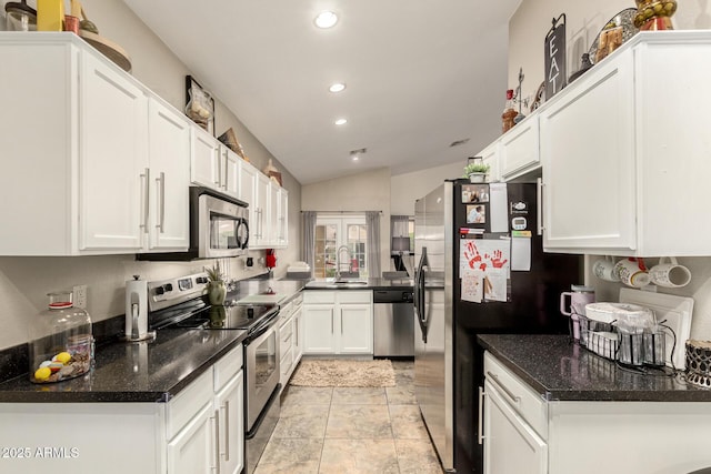 kitchen featuring a sink, appliances with stainless steel finishes, white cabinets, and recessed lighting