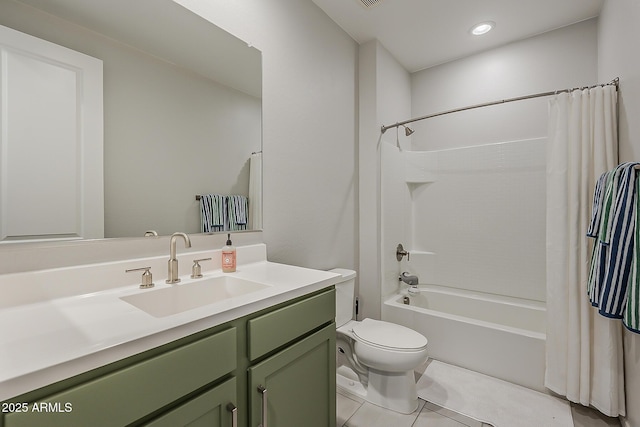 9352 E Saturn Ave, Mesa, AZ 85212 - bathroom with shower / tub combo with curtain, tile patterned floors, toilet, vanity, and recessed lighting