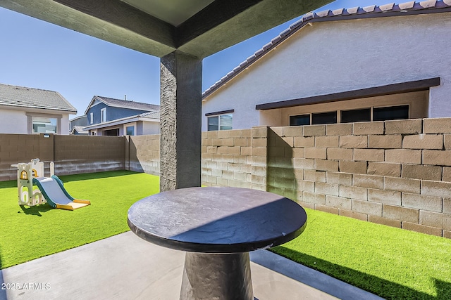 9352 E Saturn Ave, Mesa, AZ 85212 - fenced backyard with a patio area and a playground