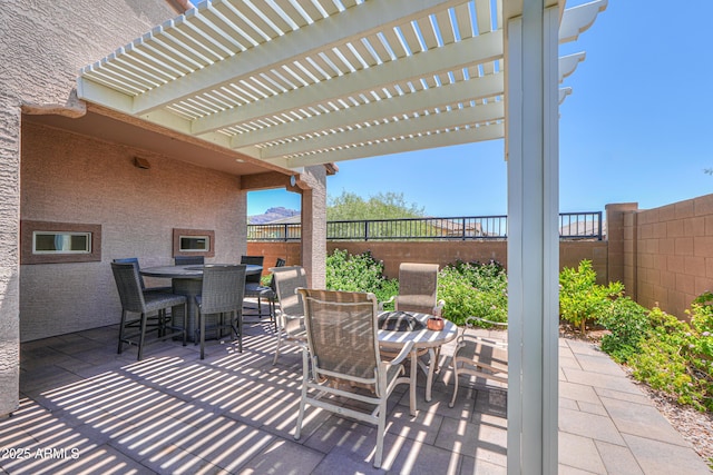 2929 E Mohave Ln, Apache Junction, AZ 85119 - fenced backyard featuring outdoor dining space, a pergola, and a patio area