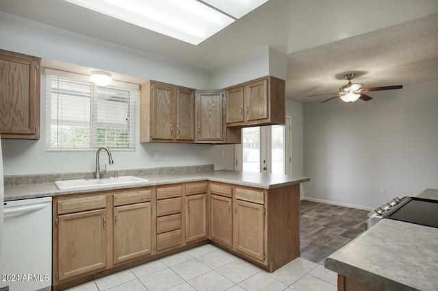 kitchen with white dishwasher, ceiling fan, a healthy amount of sunlight, and sink