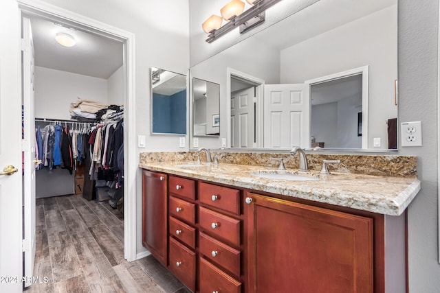 bathroom featuring hardwood / wood-style floors and vanity