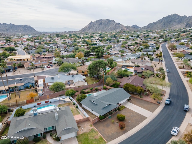 drone / aerial view featuring a mountain view