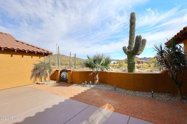 view of patio featuring a mountain view