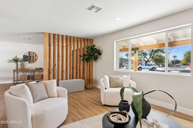 living room with light hardwood / wood-style flooring