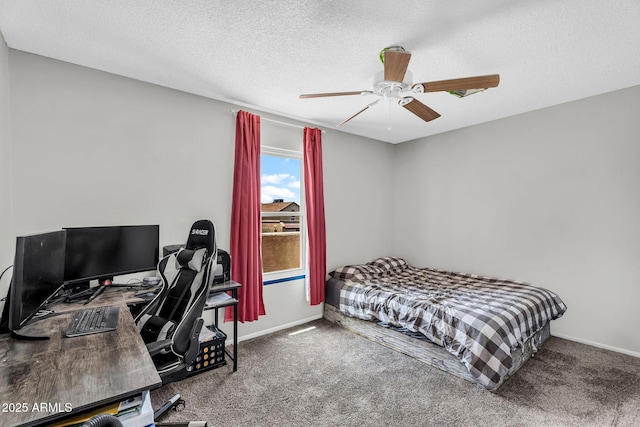 3608 W Harrison St, Chandler, AZ 85226 - carpeted bedroom with an office area, baseboards, ceiling fan, and a textured ceiling