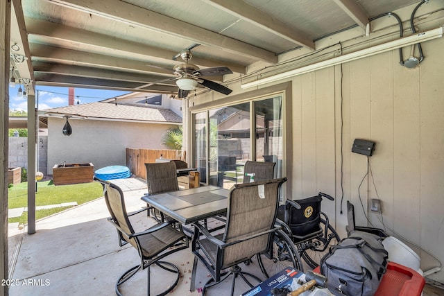 3608 W Harrison St, Chandler, AZ 85226 - view of patio with ceiling fan, outdoor dining space, and fence