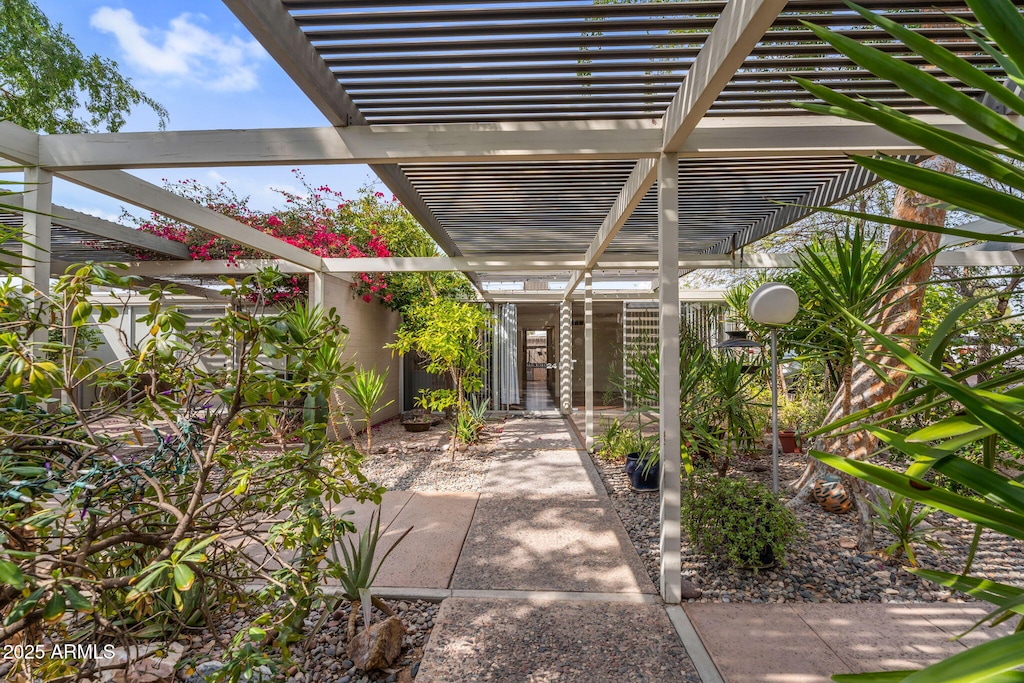 view of patio / terrace featuring a pergola