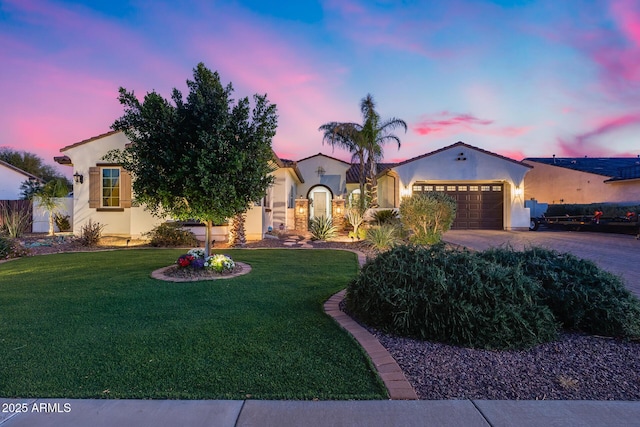 20125 E Via Del Rancho, Queen Creek, AZ 85142 - mediterranean / spanish-style home with driveway, stucco siding, and a front lawn