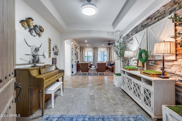 20125 E Via Del Rancho, Queen Creek, AZ 85142 - foyer with a raised ceiling, arched walkways, and ceiling fan
