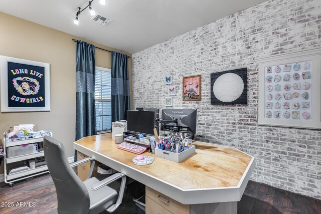 20125 E Via Del Rancho, Queen Creek, AZ 85142 - office space with rail lighting, visible vents, wood finished floors, and brick wall
