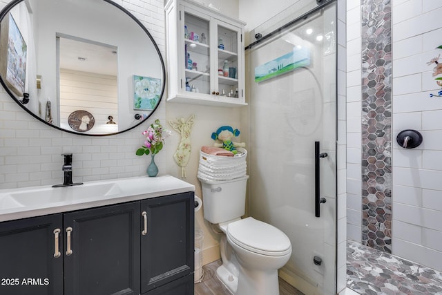 20125 E Via Del Rancho, Queen Creek, AZ 85142 - full bathroom with a tile shower, toilet, vanity, and tasteful backsplash