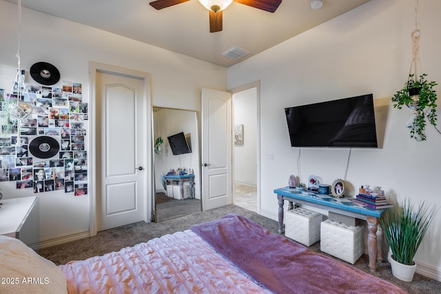20125 E Via Del Rancho, Queen Creek, AZ 85142 - bedroom featuring carpet, baseboards, ceiling fan, and visible vents