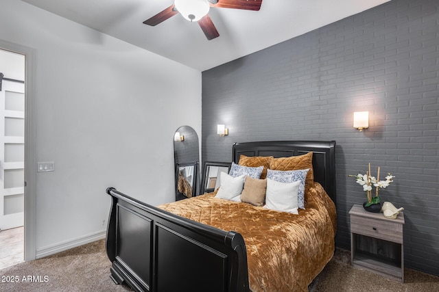 20125 E Via Del Rancho, Queen Creek, AZ 85142 - carpeted bedroom featuring baseboards, a ceiling fan, and brick wall