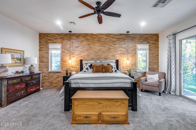 20125 E Via Del Rancho, Queen Creek, AZ 85142 - bedroom with access to exterior, visible vents, carpet floors, and a ceiling fan