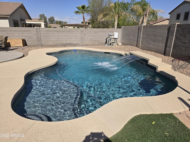 view of pool featuring a fenced backyard and a fenced in pool