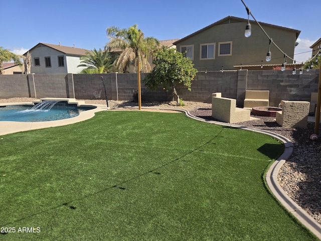 view of yard with a fenced backyard and a fenced in pool