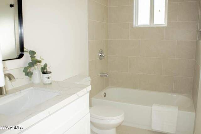 full bath with toilet, shower / bathing tub combination, and vanity