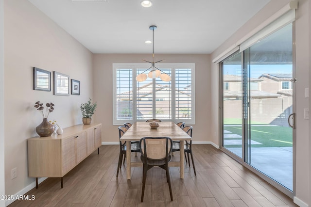 dining space with hardwood / wood-style flooring