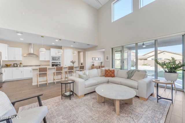 living room featuring light wood-type flooring