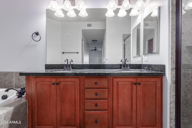 bathroom with vanity and plus walk in shower