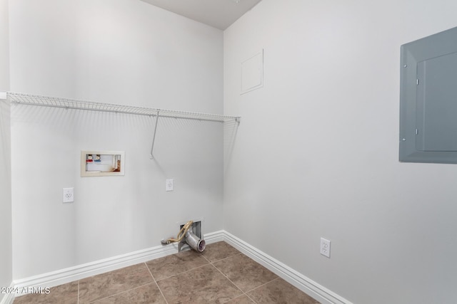 laundry area with washer hookup, electric panel, and tile patterned flooring