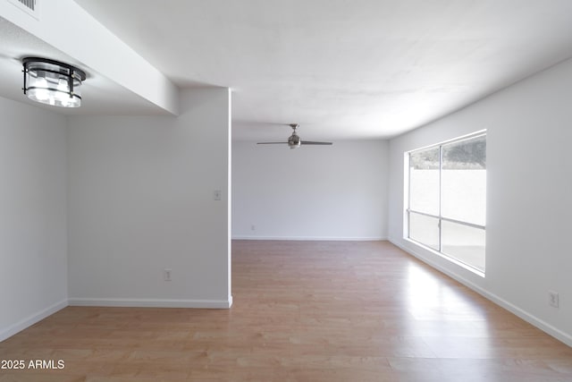 empty room featuring ceiling fan and light wood-type flooring