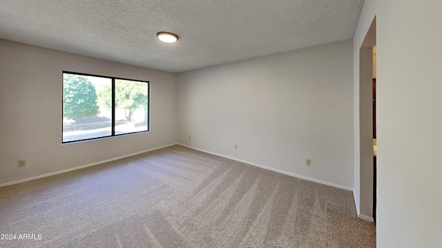 empty room featuring a textured ceiling and light colored carpet