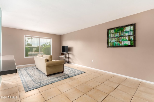 living room featuring light tile patterned floors