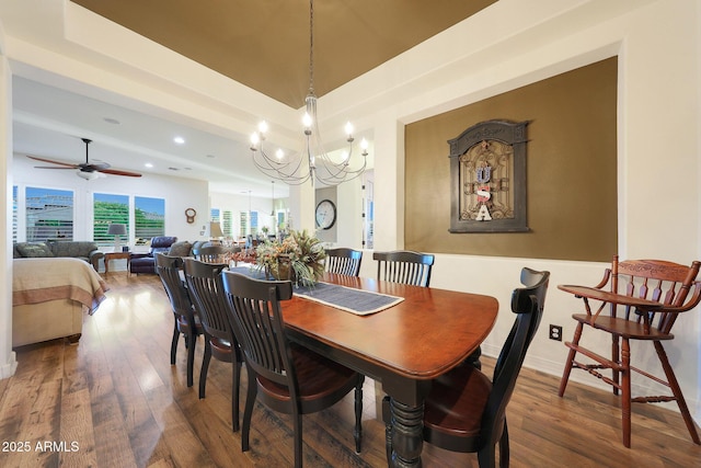 19334 W Pasadena Ave, Litchfield Park, AZ 85340 - dining area featuring wood finished floors, a chandelier, recessed lighting, and ceiling fan