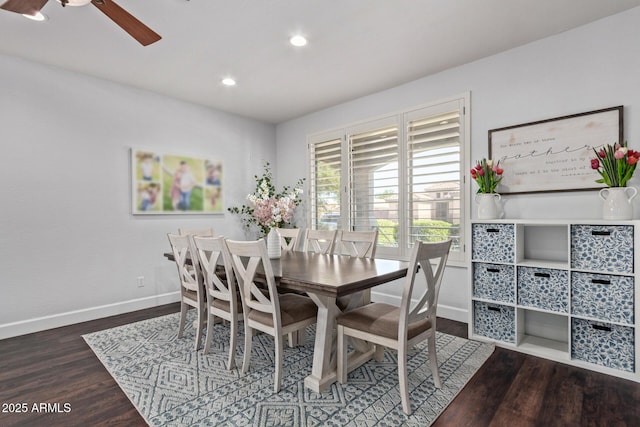 1342 E Jade Dr, Chandler, AZ 85286 - dining room with a ceiling fan, wood finished floors, and recessed lighting