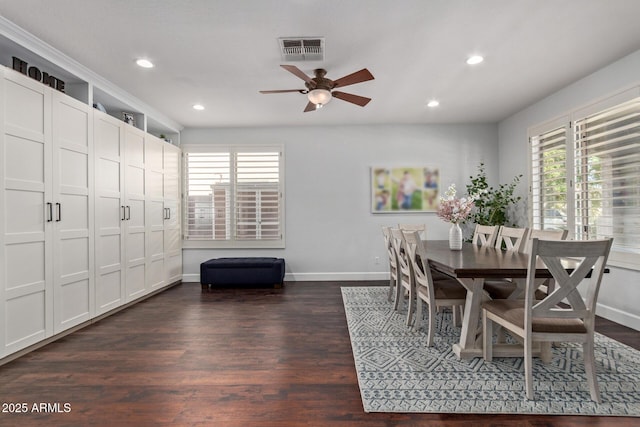 1342 E Jade Dr, Chandler, AZ 85286 - dining space featuring plenty of natural light, recessed lighting, a ceiling fan, and dark wood-type flooring