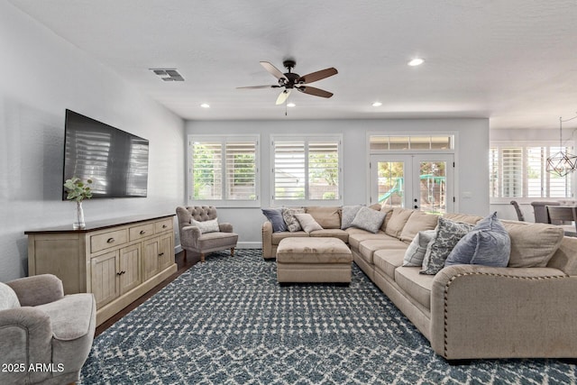 1342 E Jade Dr, Chandler, AZ 85286 - living area with a ceiling fan, recessed lighting, and a chandelier