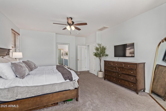 1342 E Jade Dr, Chandler, AZ 85286 - bedroom with light carpet, ceiling fan, and ensuite bath