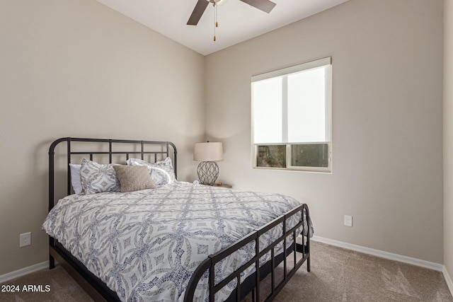 bedroom with carpet flooring and ceiling fan