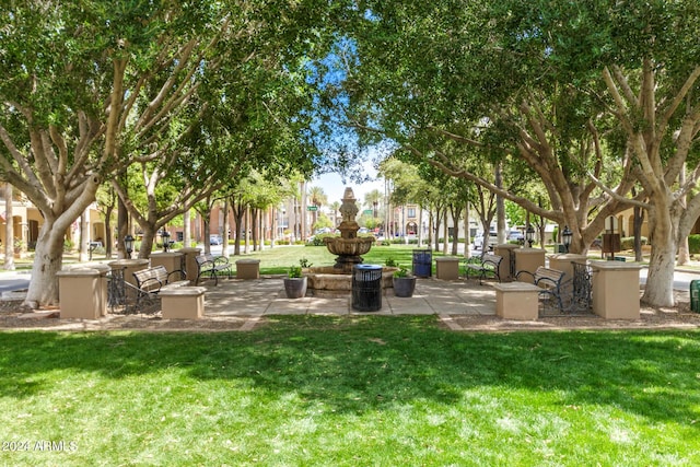 view of property's community featuring a lawn