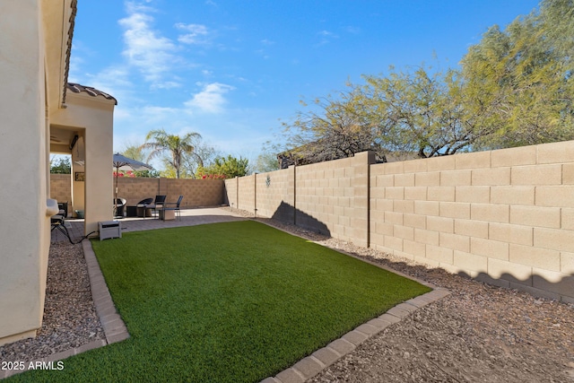 view of yard featuring a fenced backyard and a patio area