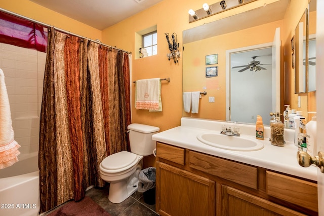 2721 N 107th Dr, Avondale, AZ 85392 - bathroom featuring tile patterned flooring, vanity, shower / bathtub combination with curtain, and ceiling fan