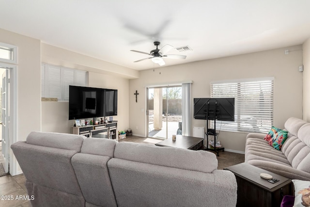 40904 N Hearst Dr, Anthem, AZ 85086 - living area with tile patterned floors, visible vents, baseboards, and ceiling fan
