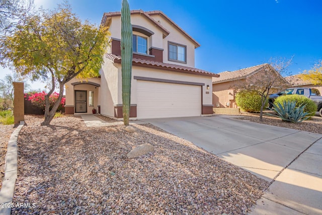 40904 N Hearst Dr, Anthem, AZ 85086 - mediterranean / spanish home with stucco siding, driveway, an attached garage, and a tile roof