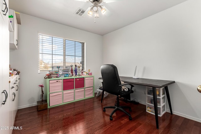40904 N Hearst Dr, Anthem, AZ 85086 - office area with visible vents, baseboards, ceiling fan, and wood finished floors