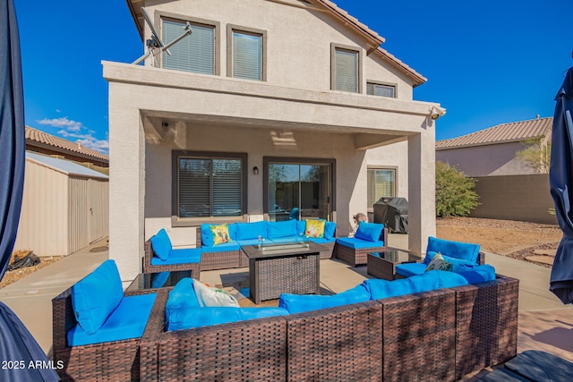40904 N Hearst Dr, Anthem, AZ 85086 - view of patio featuring a storage shed, an outdoor structure, an outdoor hangout area, and grilling area